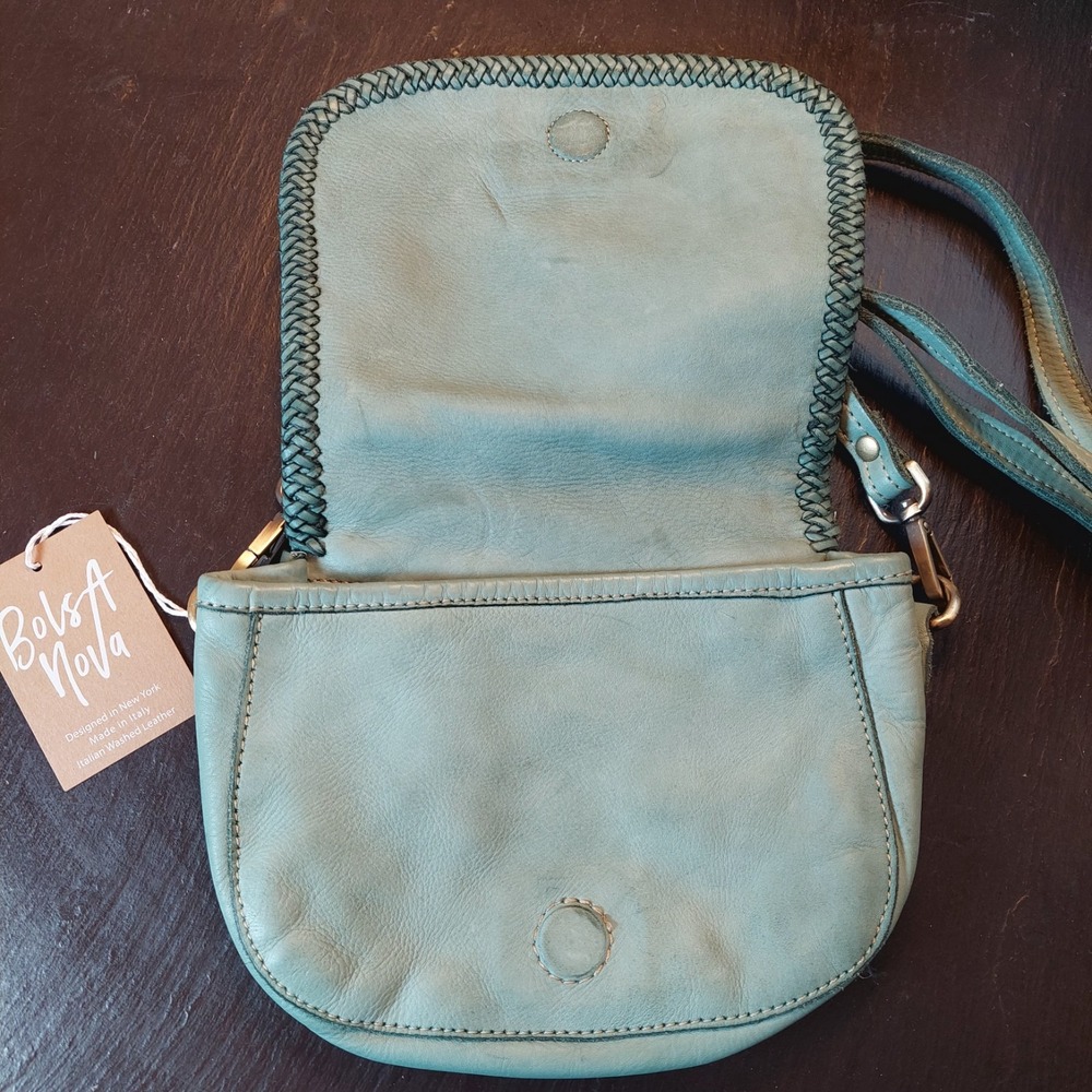 Bolsa Nova Womens Naples Italian Leather Crossbody Saddlebag Pistachio $240 NEW! - Picture 5 of 10